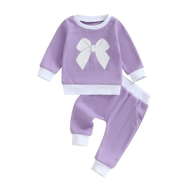 Purple Waffle Knit Bow Lounge Set