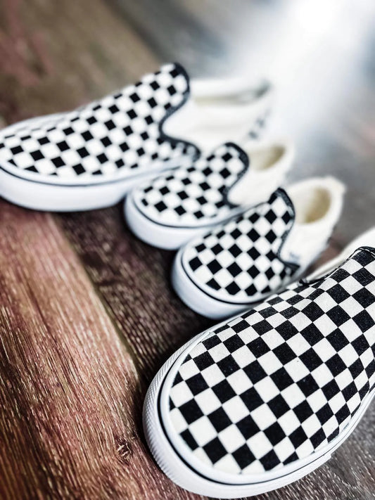 Black and White Checker Slip-ons