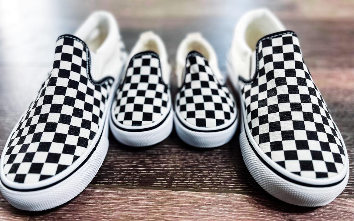 Black and White Checker Slip-ons