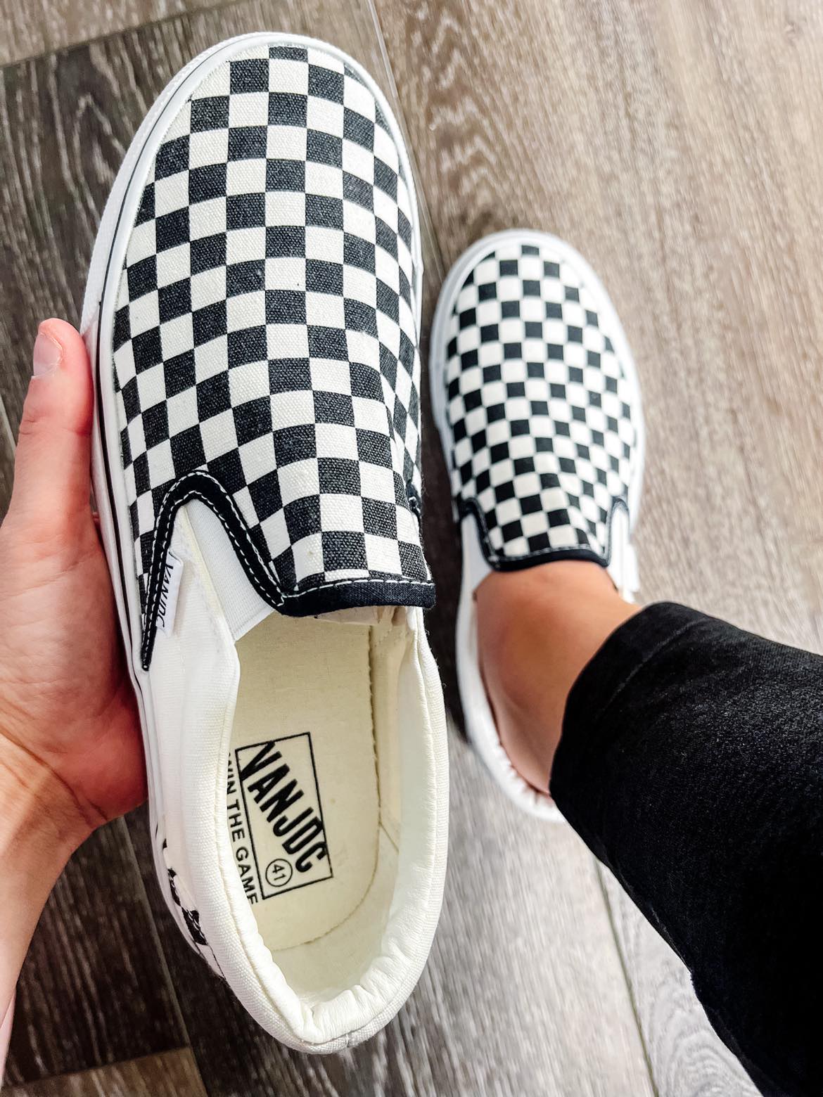 Black and White Checker Slip-ons